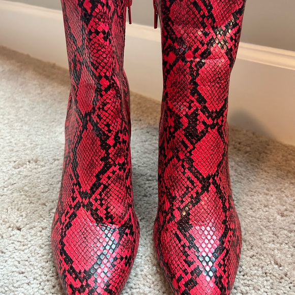 Madden Girl Red and Black Ankle Booties with Snakeskin Print - Picture 2 of 4